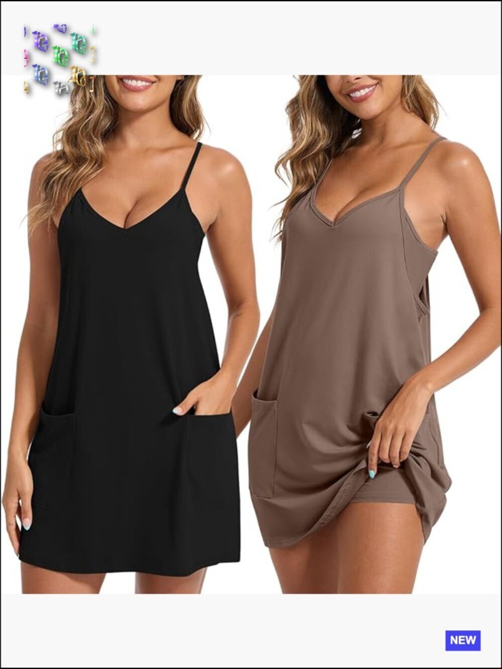 2 Pack Women's Summer Sleeveless Mini Dresses Spaghetti Strap Athletic Tennis